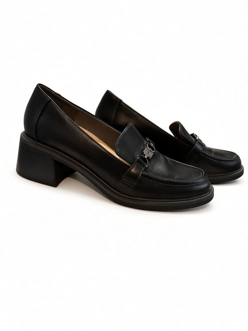 Black Dr. Scholl’s heeled loafers with a medium-sized block heel - Picture 3 of 4